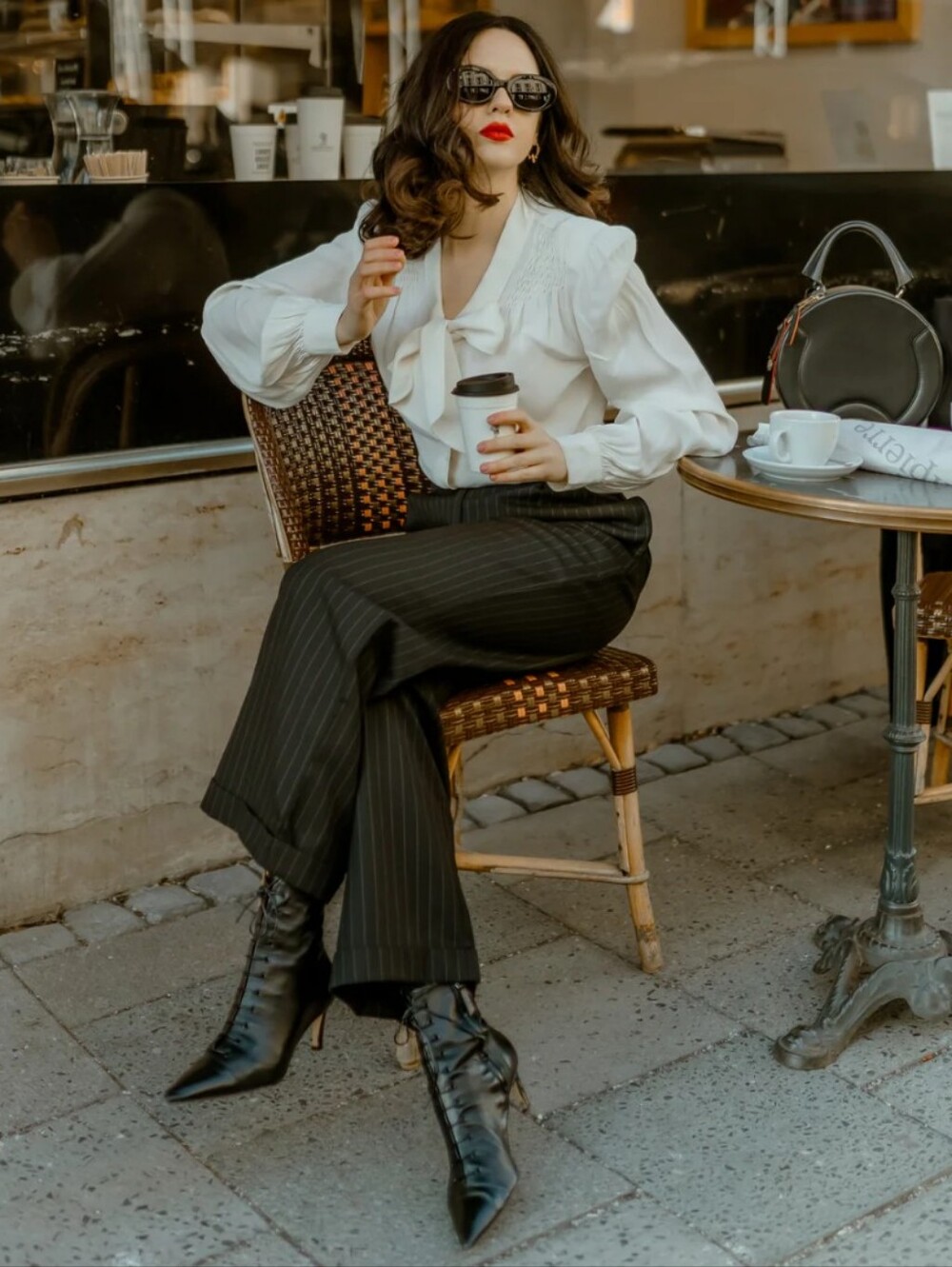 Seamstress of Bloomsbury Tailored Audrey Trousers in Black Pinstripe